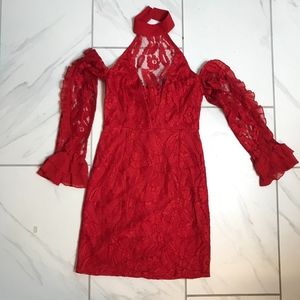 Lace Shoulder cutout Holiday Mini Dress